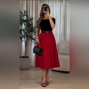 ZARA TAILORED VOLUMINOUS SKIRT RED